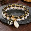Trendy Cross Pendant Beaded Couple Bracelet
