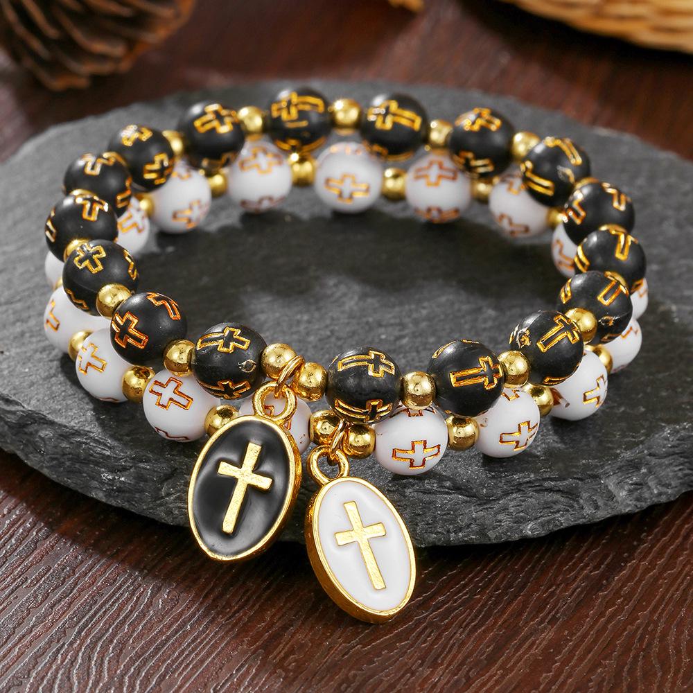Trendy Cross Pendant Beaded Couple Bracelet