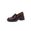 Fashion New Spring/autumn Genuine Leather Women Shoes Square Toe Loafers Shoes for Women Fashion Retro Chunky High Heels Women Pumps