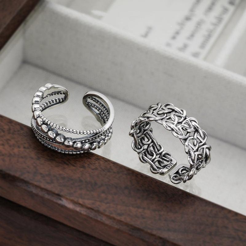 Women's Retro Punk Adjustable Cross Bead Ring