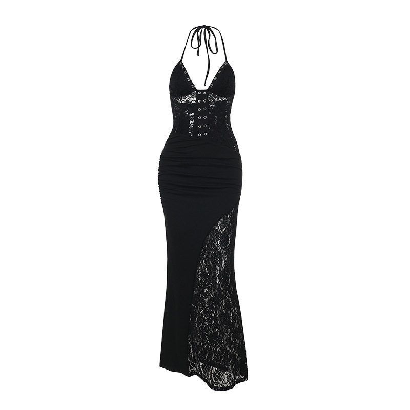 Yl24530 Fall 2024 New Arrival Fashion Long Skirt Socialite Style Elegant Silm Sexy Lace Sling Dress