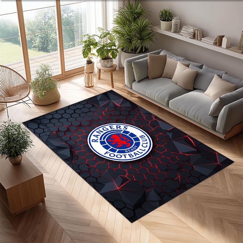 Rangers FC Soccer Football Pattern Soft Area Rug Non Slip Indoor Floor Carpet Sports Decor Mat for Bedroom