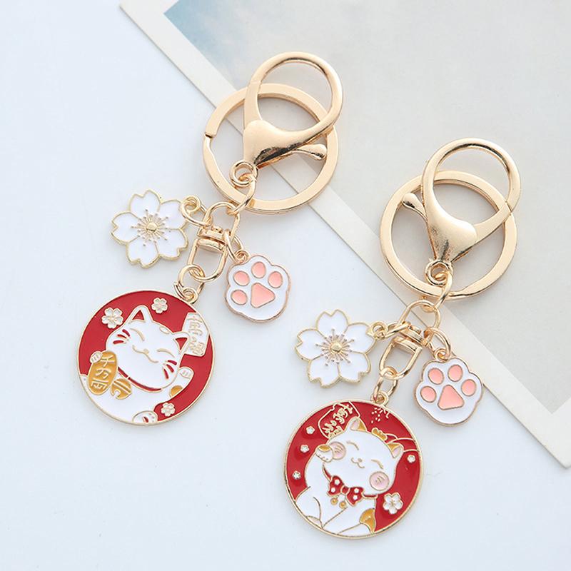 Cute Fortune Cat Keychain Maneki Neko Cat Pet Paw Sakura Original Keyring