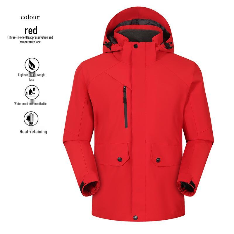 Unisex Windproof Waterproof 3-in-1 Logo Windbreaker Jacket with Detachable Coat for Couples