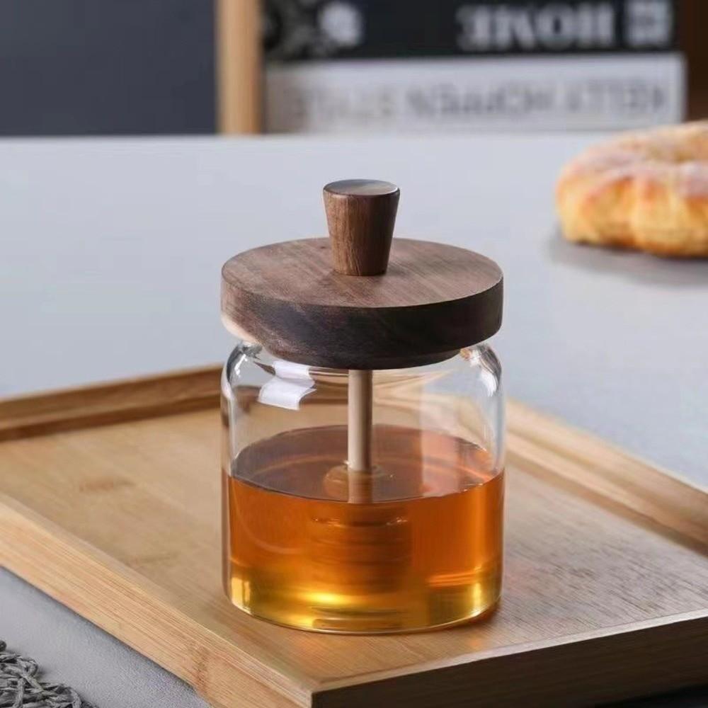 Durable High Borosilicate Glass Honey Jar with Lid 500ml Honey Dispenser Jar Sealed Wooden Lid Honey Storage Jar Home Kitchen