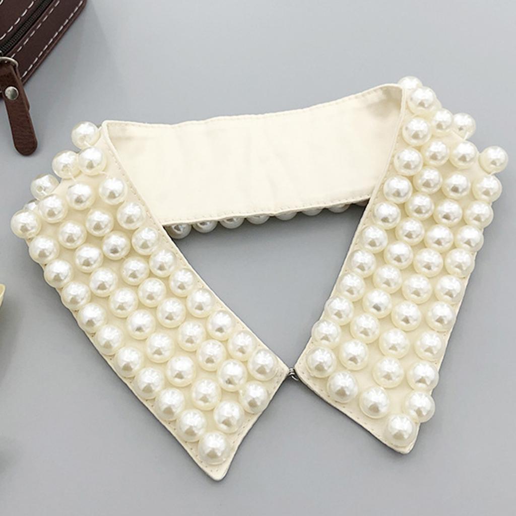 Elegant Imitation Pearls Accented Detachable Faux Collar Enhances Clothing Layers for Women Beaded Bib Choker Neckalce
