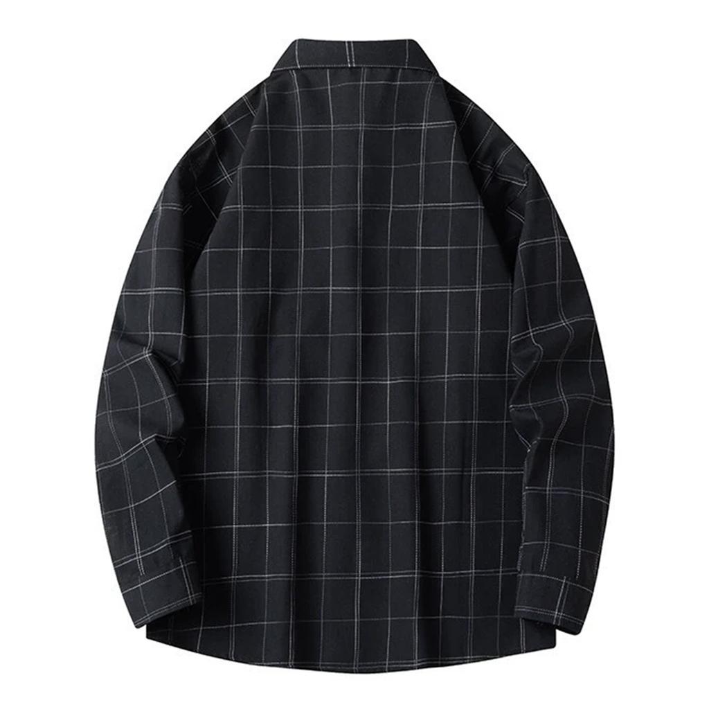 Men's Spring Plaid Conservative Fashion Loose Stand Collar Long Sleeve Shirt