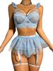 Sexy Lingerie Set for Women Lace with Garter Belt & Push Up Bra Floral Ruffle Skirt Babydoll Wireless Erotic Lingerie