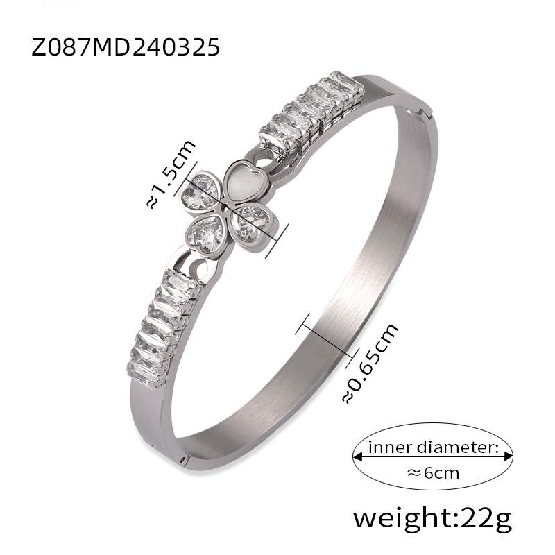 High-End Titanium Steel Women s Bracelet: Colorfast, Diamond-Inlaid, White Mother-of-Pearl, Trendy Niche Design