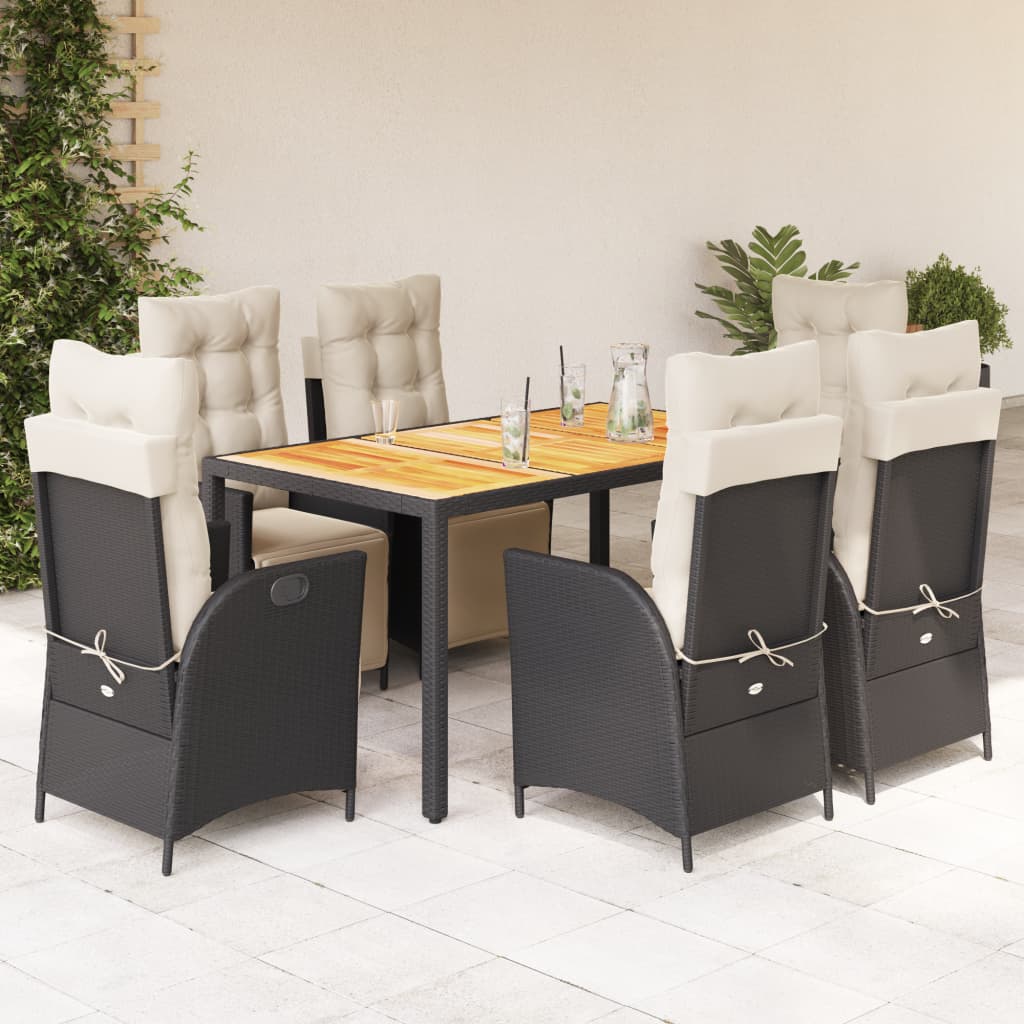 Vidaxl 7-Cz. Garden Furniture Set With Cushions, Black, Poly Rattan