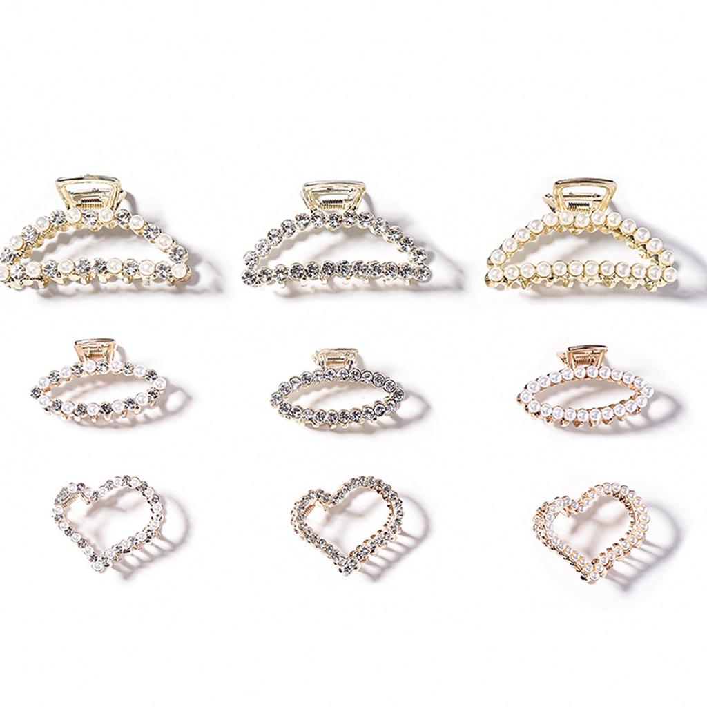 Women Girls Pearls Solid Beads Hair Claws Elegant Metal Barrettes Headwear Hairpins Horsetail Hair Clips Hair Crab Accessories