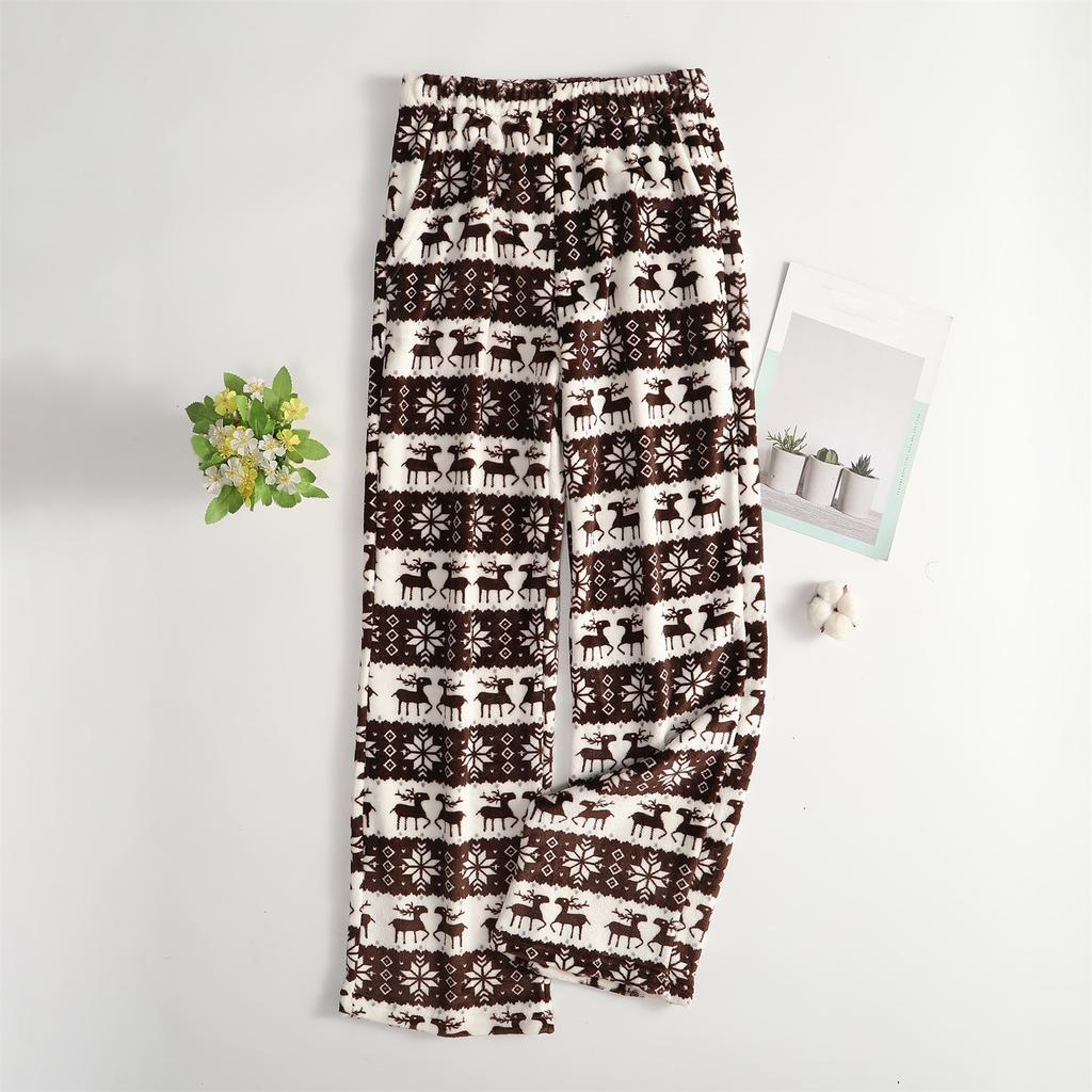 Women Pajama Pants Plush Sleep Pants Soft Elastic Waist Pajama Bottoms Patterned Pants With 2 Pockets