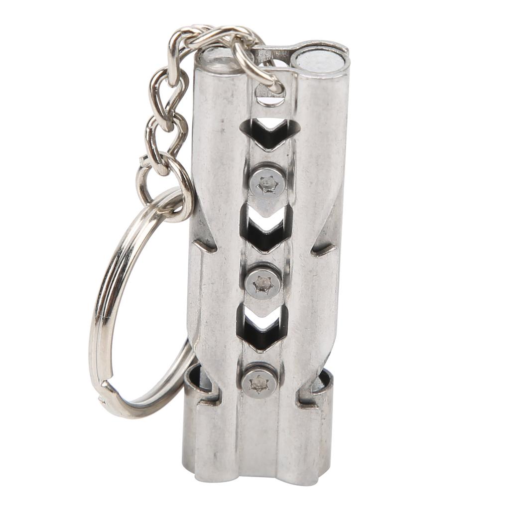 Outdoor Stainless Steel Emergency Survival High Decibel Double Tube Whistle with Keychain