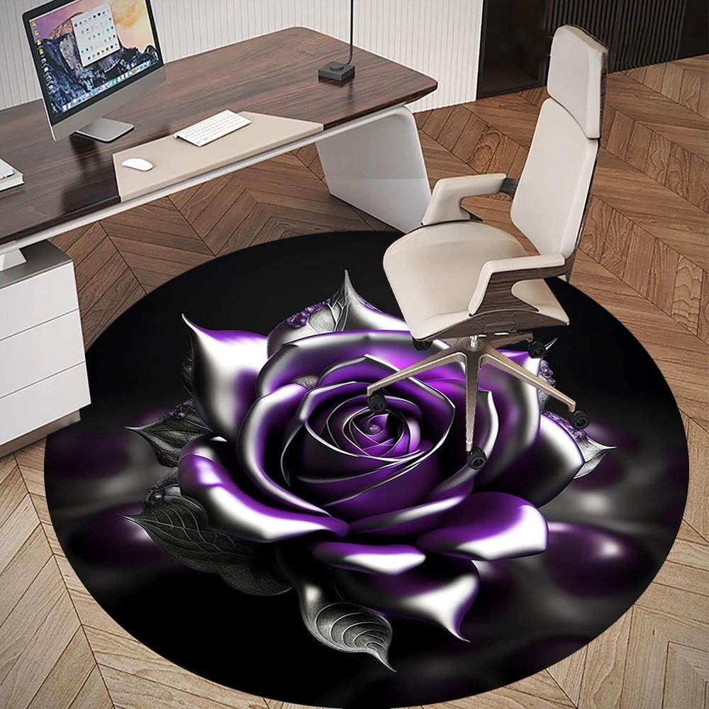 1pc Rose Purple Round Chair mat Area Rug - Non-Slip, Floor Mat for Office, Bedroom, and Indoor Decor -1002179