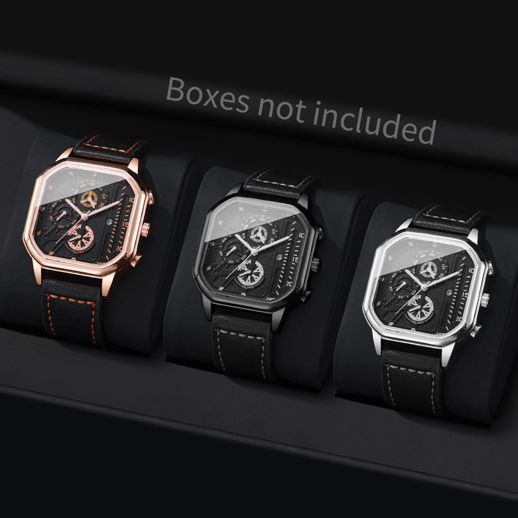 Men's Minimalist Business Watch With Three Eye Decorative Dial Casual Sports Style Men's Calendar Quartz Watch(Box Not Included)