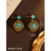 Vintage Turquoise Hollowed Out Lantern Earrings With A Style High-end Feel.