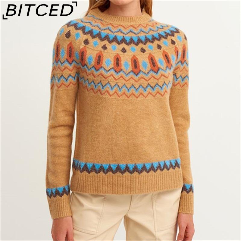 BITCED Women's Sweater - O-Neck Color-Blocked Oversized Fashion Pullover Knit