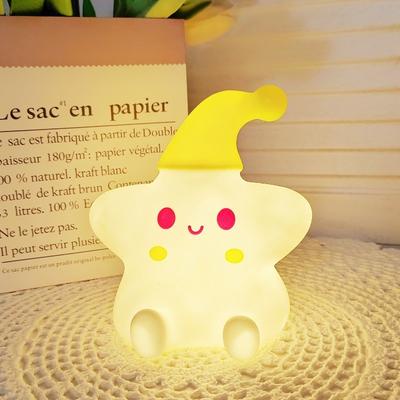 Cute Yellow Star Night Light Battery Powered Desk Atmosphere Lamp for Living Room Bedroom Bedside Kid Room Gift Decor Lighting