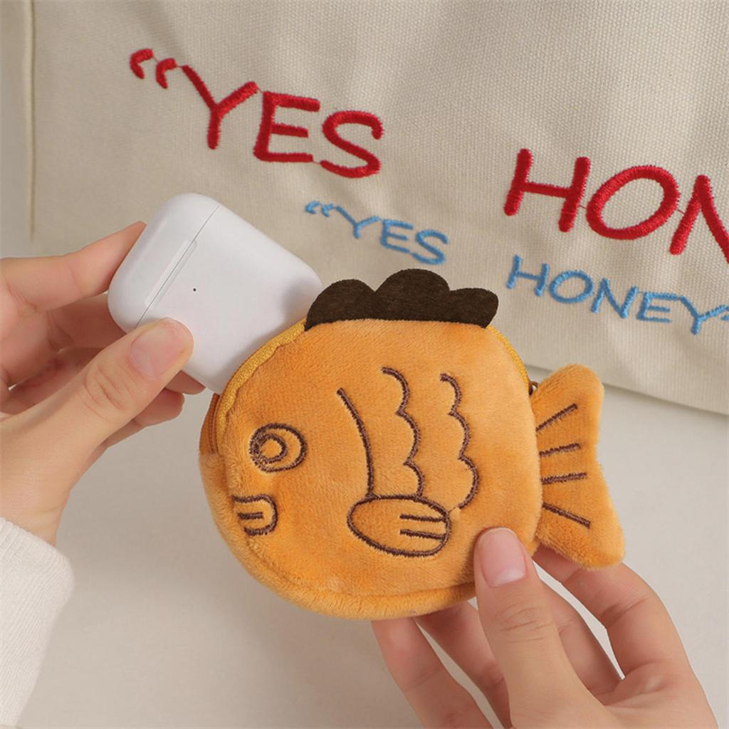 Niedliche Plüsch Schnapperfisch Geldbörse Damen Geld Karten Schlüssel Kopfhörer Münzfach für kleine Dinge Beutel Reißverschluss Clutch Tasche