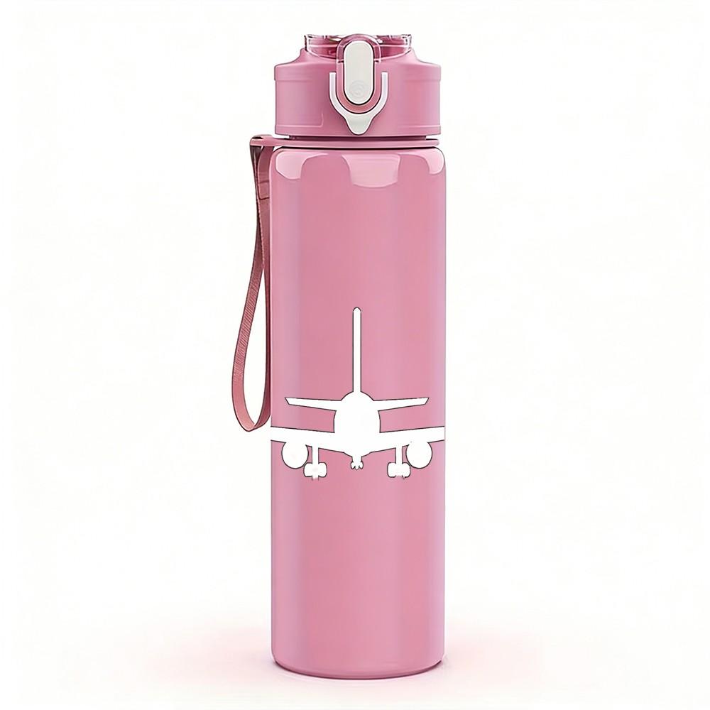 1PC Simple Commercial Airplane Silhouette Print 750ml Color Plastic Sports Water Bottle Leakproof Flip Straw Lid Suitable for Sports Office Home Use