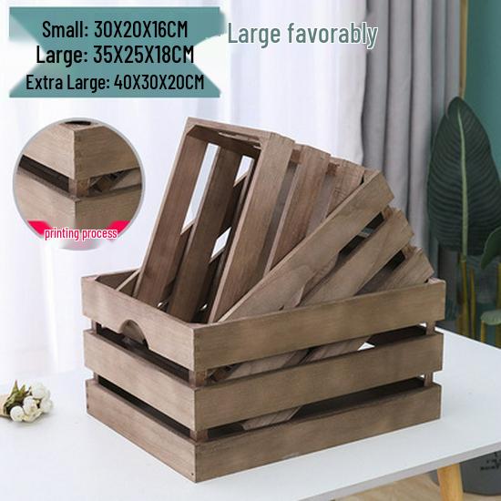 Distressed Wooden Rectangular Basket for Fruit & Vegetable Display