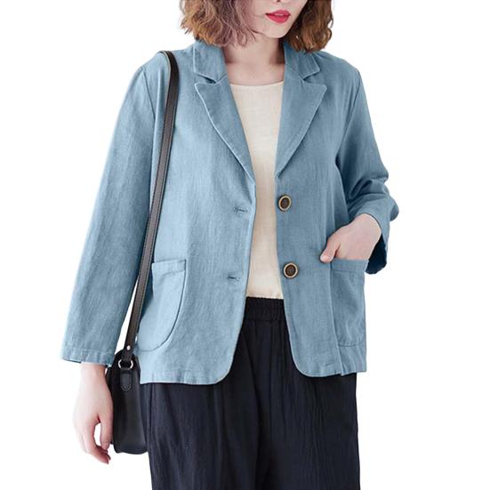 Suit Coat Turn-down Collar Loose Long Sleeves Pure Color Double Buttons Cardigan Casual Daily