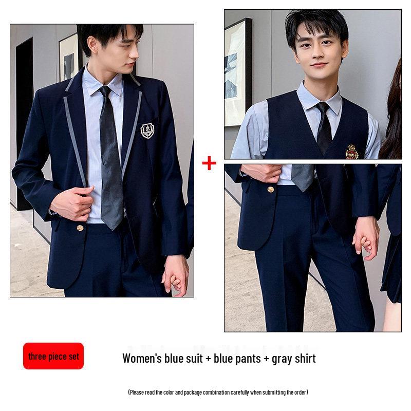 Unisex British College-Style Suit Jacket & Pleated Skirt Set: Stylish, Professional JK Uniform.
