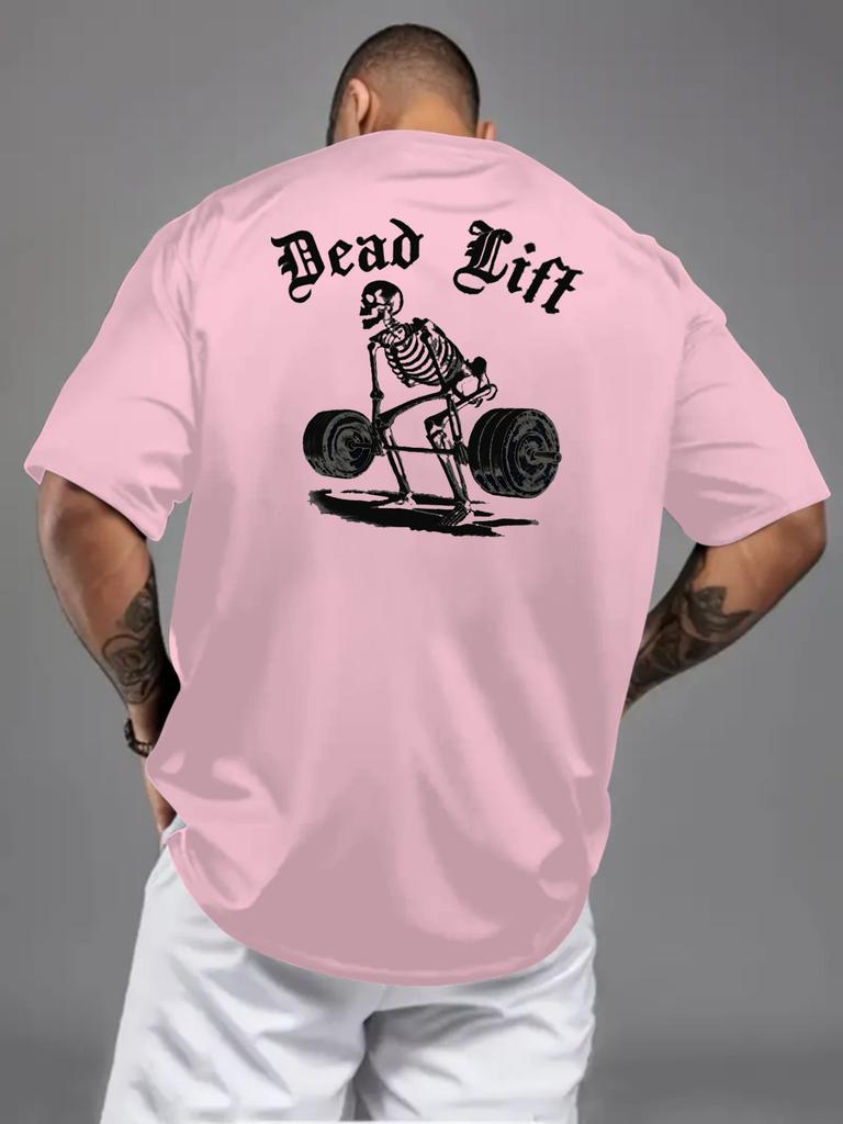 Fashionable Summer Men's Muscle Training Gothic Letter Print Micro Elastic Breathable Round Neck T-shirt Outdoor Casual Top