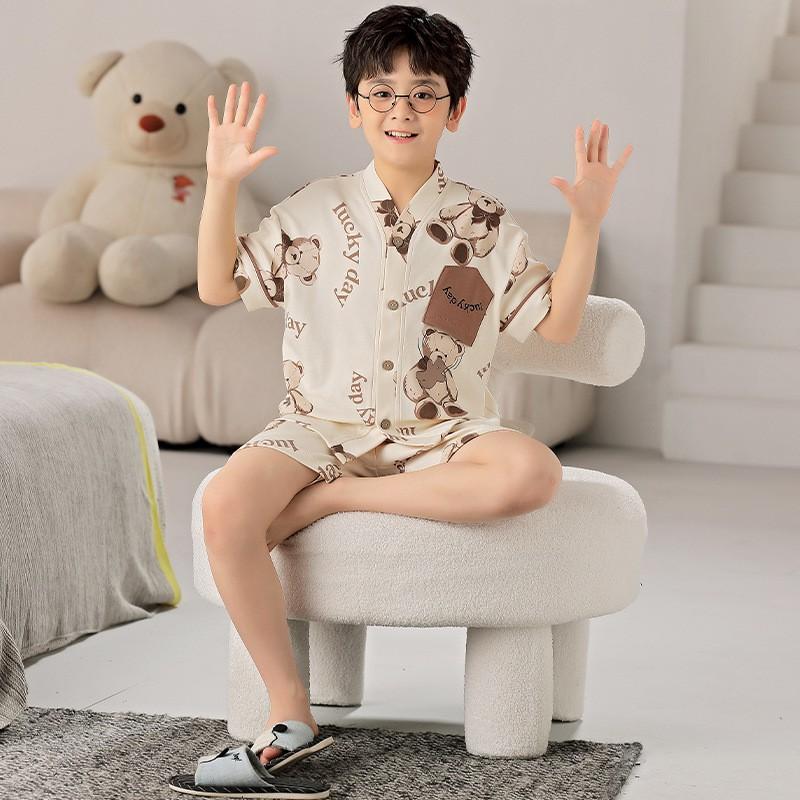 Boys Cotton Short Sleeve Pajama Set Cartoon Print Sleepwear Kids Ages 8 Lightweight Home Outfit