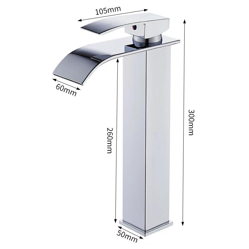 Tall Chrome Waterfall Bathroom Faucet - Single Handle Hot & Cold Vanity Sink Faucet with Square Tall Body (as the picture,Chrome)