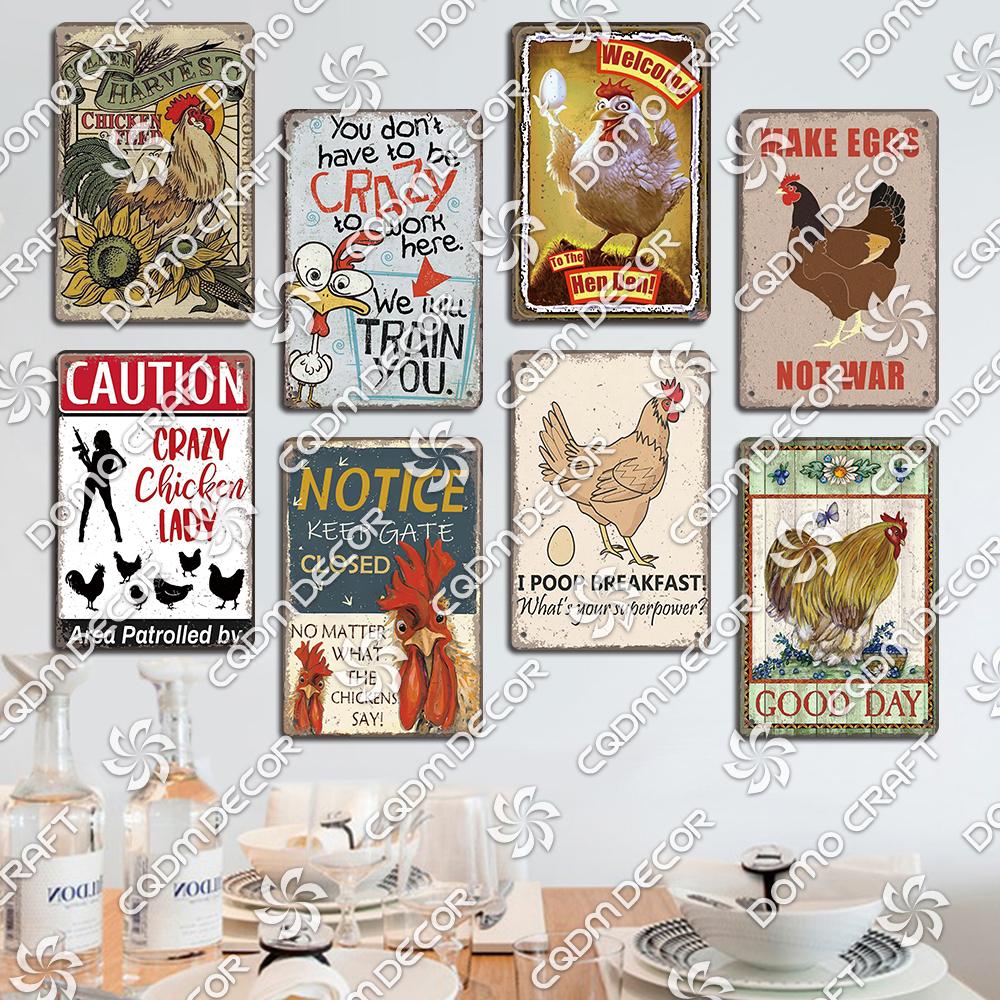 Retro Chicken Poster Metal Tin Signs Rooster Hen Eggs Metal Plate Vintage Wall Decor Club Farm Chicken Coop