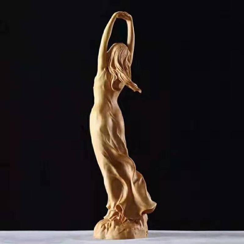 Boxwood Carving Maiden Maid Young Girl  Solid Wood Living Room Home Handicrafts Huang Yang Wood Euonymus Japonicus