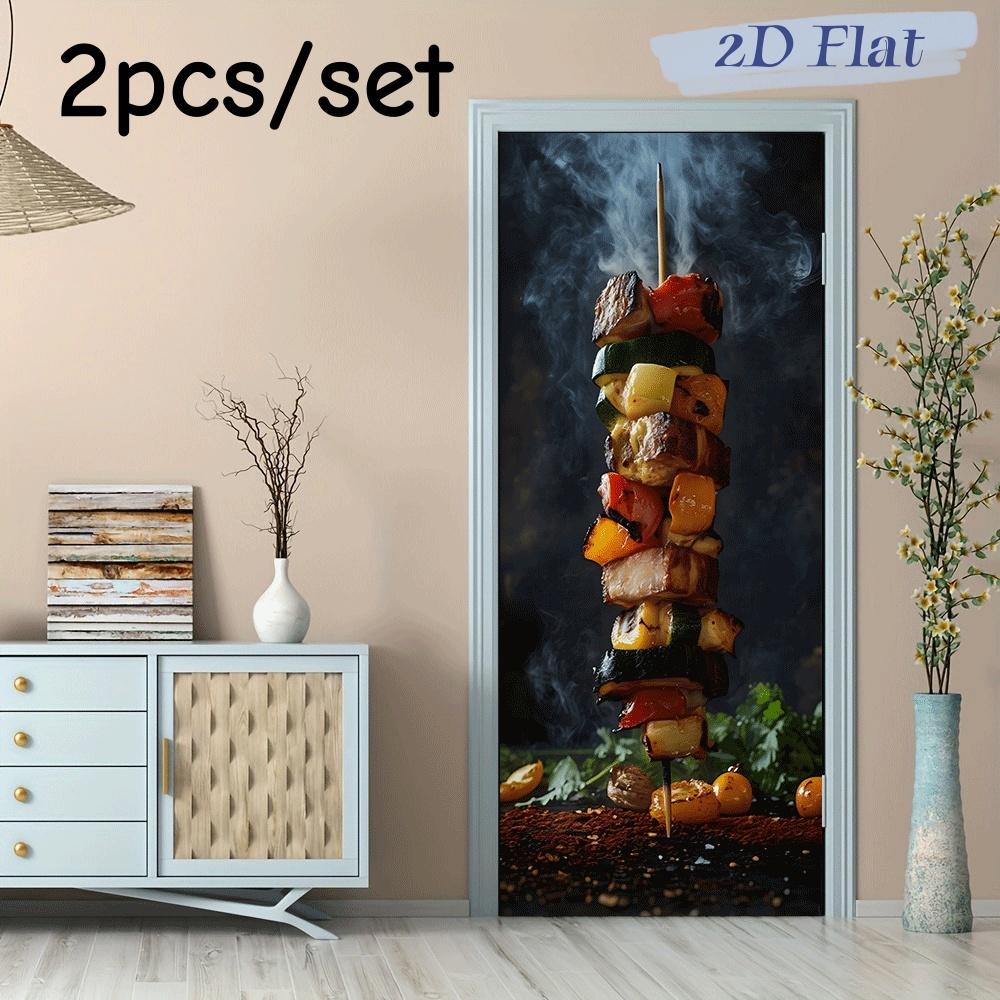 

2pcs smoked grilled skewers food stickers, kitchen restaurant decoration wall stickers, creative food patterns, home decoration (as the picture,38.5x200cmx2)