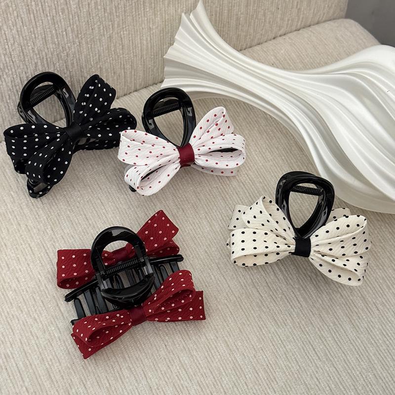 Polka Dot Bow Hair Clip For Women Elegant Temperament Shark Clip Girl Ponytail Clip