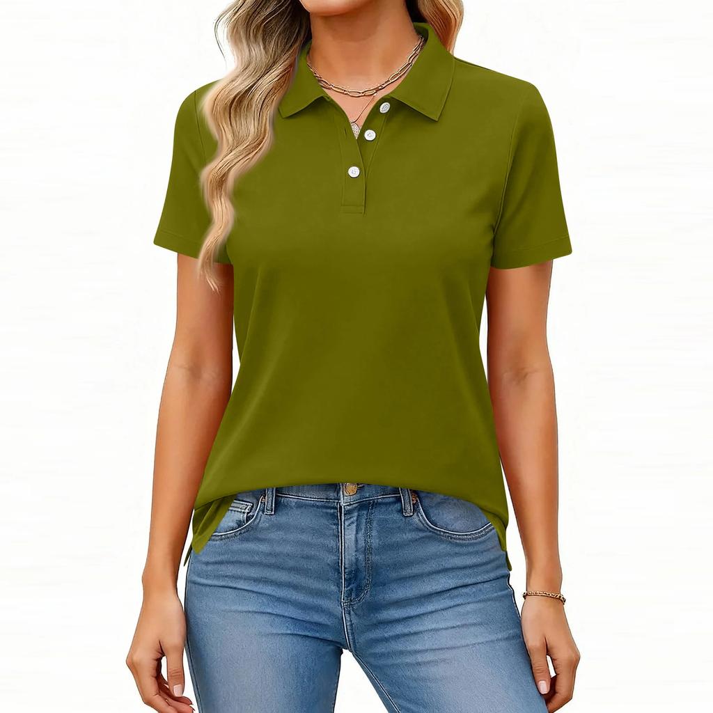 Women's Fashion Casual Lapel Short Sleeve Color Shirt Women's Button Up Tops