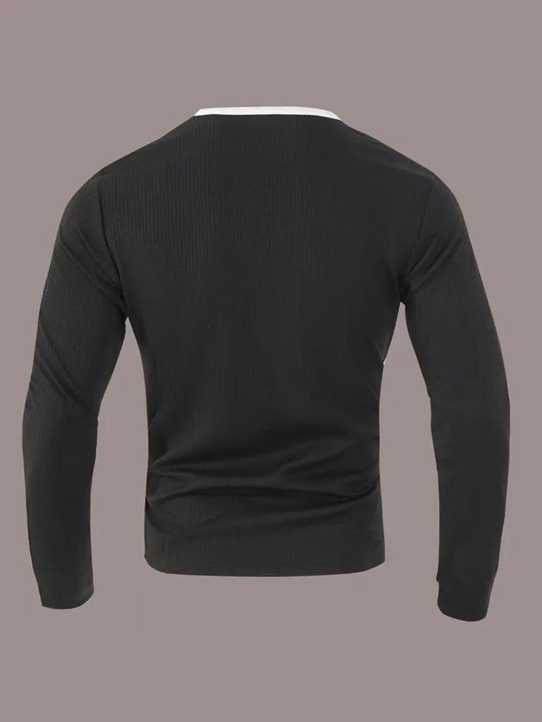 Men's European & American Style V-Neck Waffle Top - Breathable Autumn Casual Wear with Hot Buckle