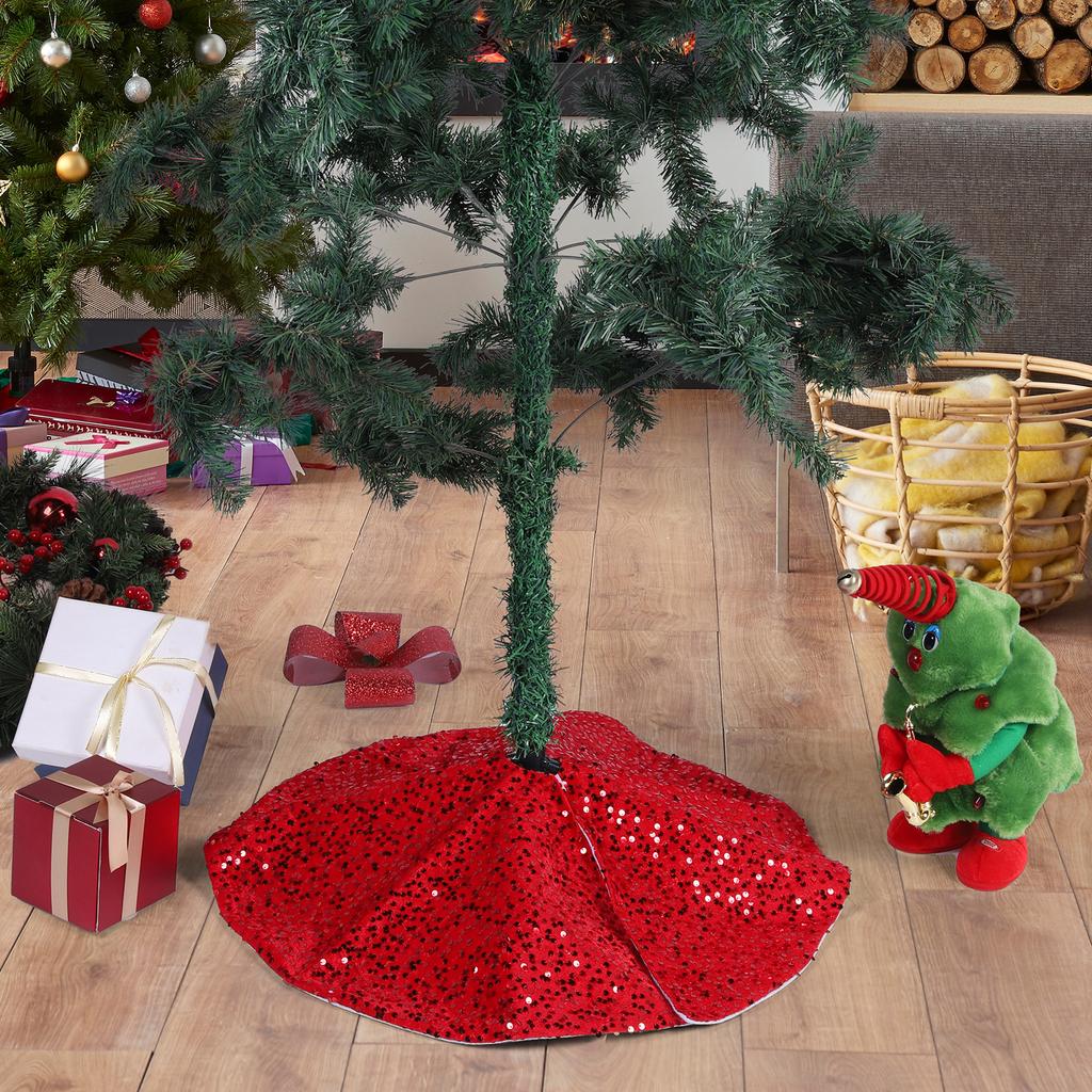 Christmas Tree Skirt W/ Small Sequin Red Tree Skirts Sparkling Sequin Tree Skirt for Christmas New Year Festival Family Party
