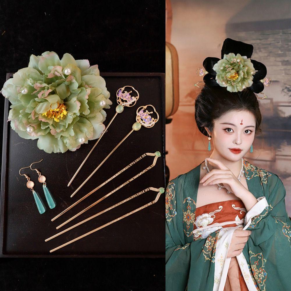 1 Set Classical Ancient Hair Stick Chinese Style Flower Hair Comb Retro Tang Dynasty Hairpin  Women