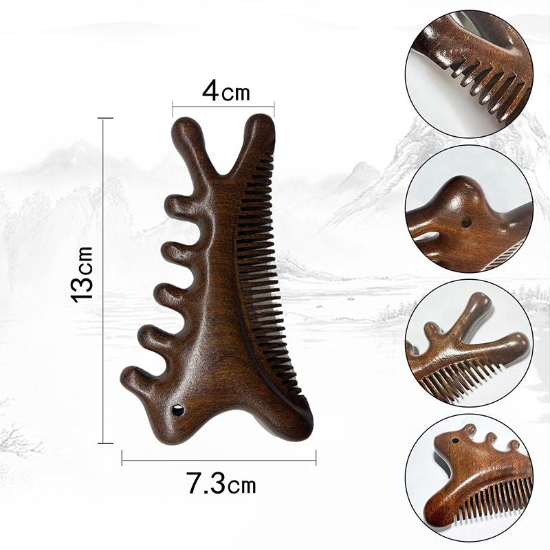 Head Body Massager Neck Face Health Care Massage Tool Meridian Scalp Four-In-One Sandalwood Comb Massage Acupoint Nose Scraper