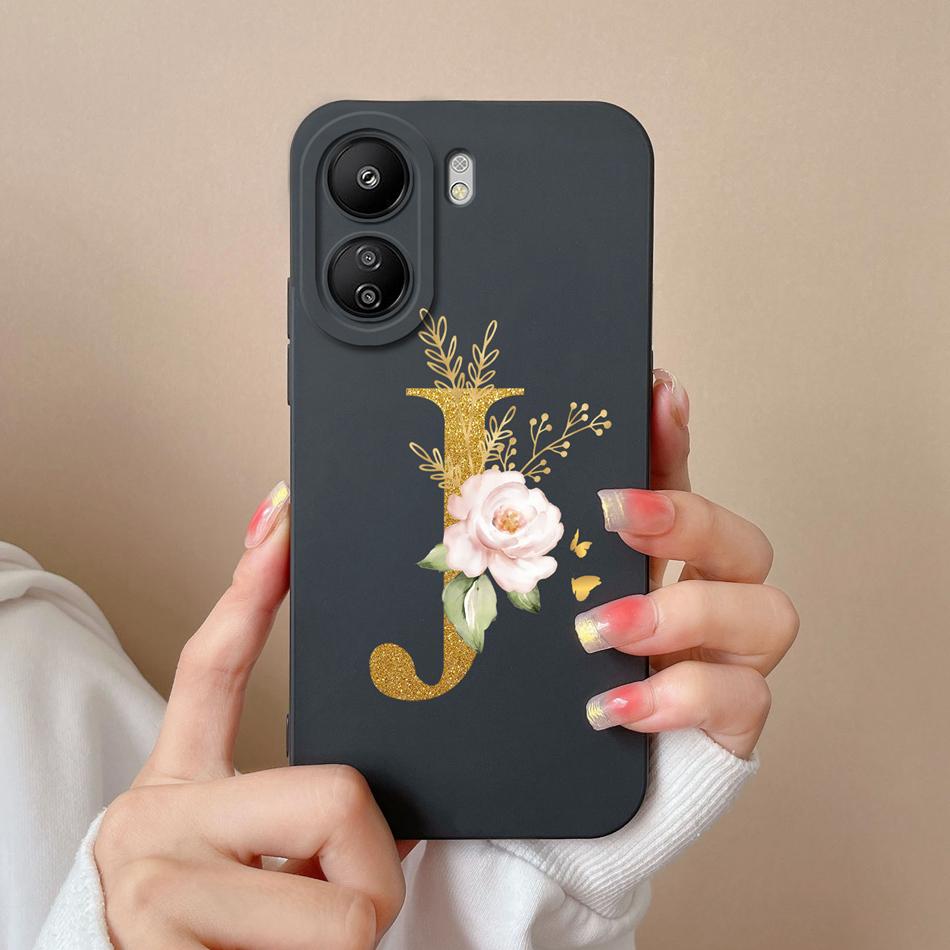Simple Case For POCO C65 Elegant Rose Letter Phone Shell Soft High Quality Liquid Silicone Full Protection Anti Drop Back Covers