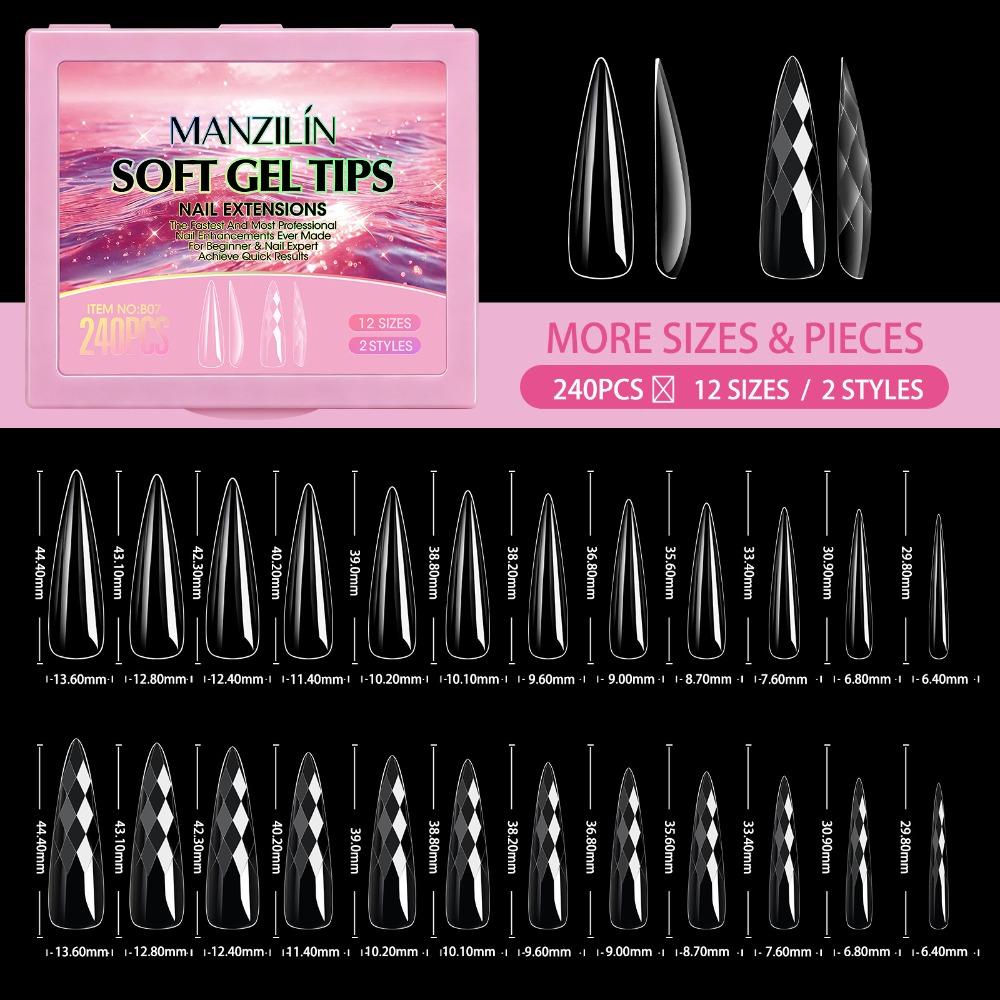 240pcs 12 Sizes Press on Nails Shell/Almond Shape Gel Nail Tips Woman DIY Nail Art