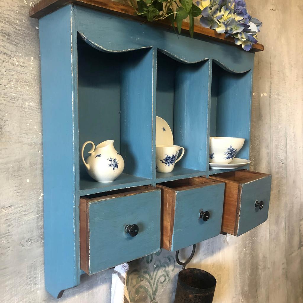 Wooden wall cabinet with hooks and drawers handmade