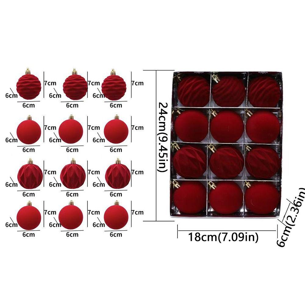 12pcs 6cm Christmas Tree Ball Pendant Flocked Xmas Tree Ornaments Christmas Spheres  New Year Noel