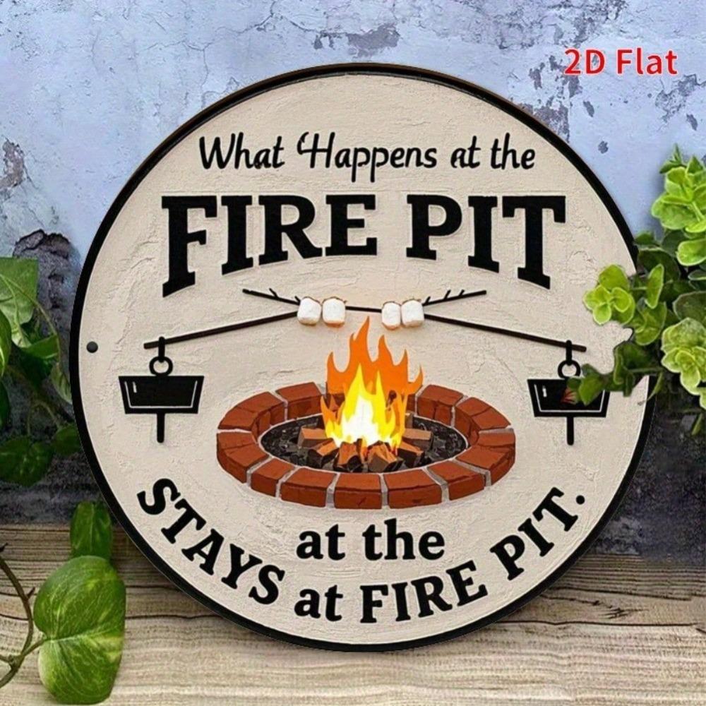 Vintage Fire Pit Metal Sign Durable Indoor Outdoor Weather Resistant Gift