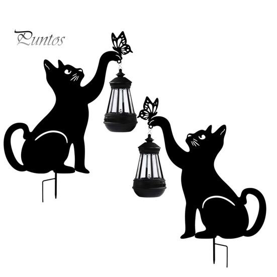 Zonne-kattenlantaarn, schattig kattensilhouet met warm LED-licht, waterdicht, roestbestendig, buitendecoratielamp met grondpen voor tuin, gazon en tuin