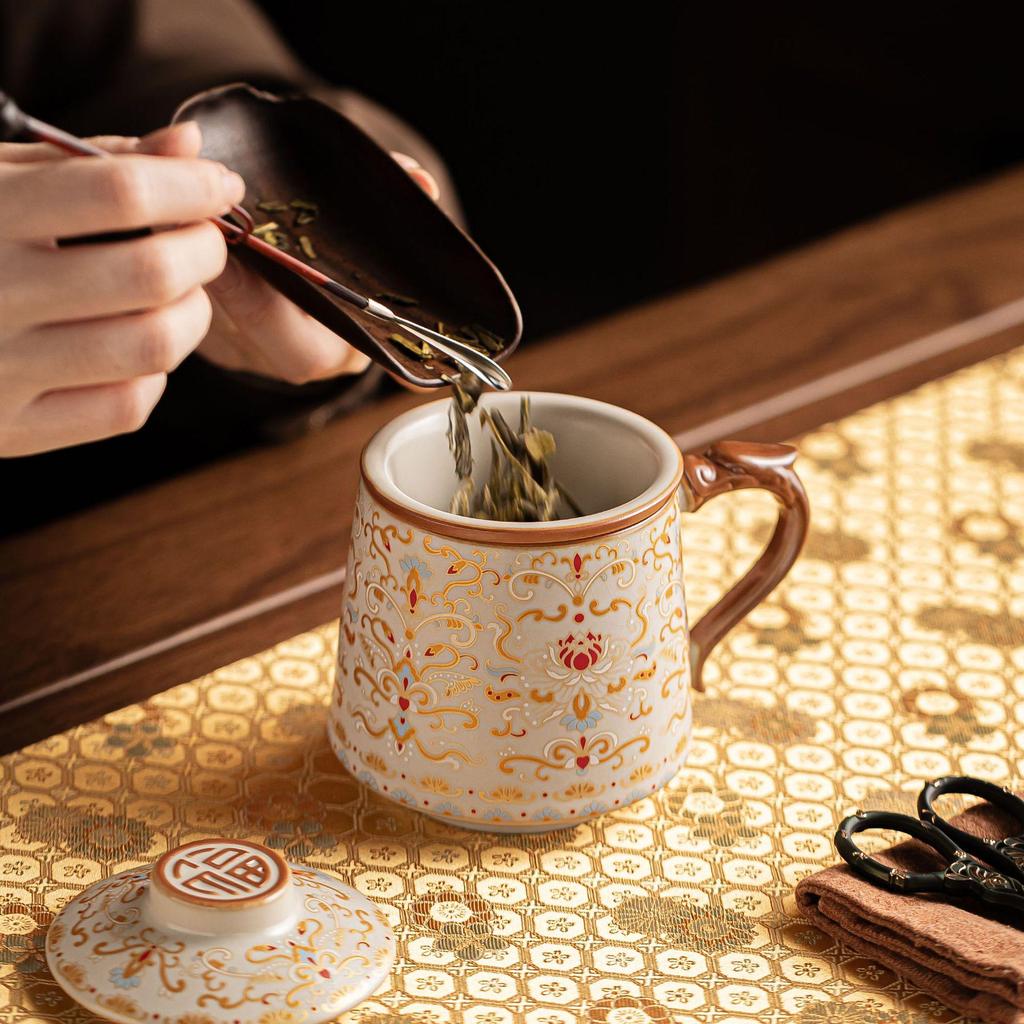 Teacher's Day Dunhuang Ru Kiln Mug Tea Infuser High-end Gift Set