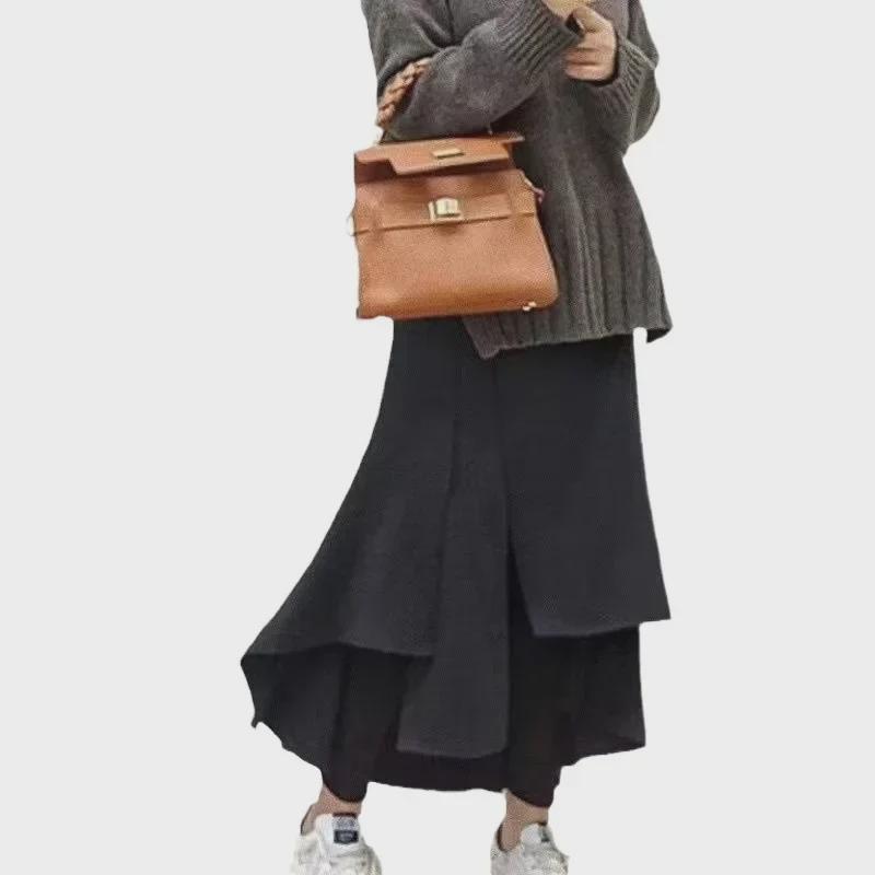 Women's Irregular Skirt Pants: Unique Multi-Layer Design, Large Size, Fake Two-Piece Style