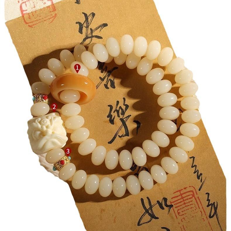Jade-like white jade bodhi bead bracelet, double-circle abacus beads, bodhi seed Buddhist prayer beads, popular women's bracelet