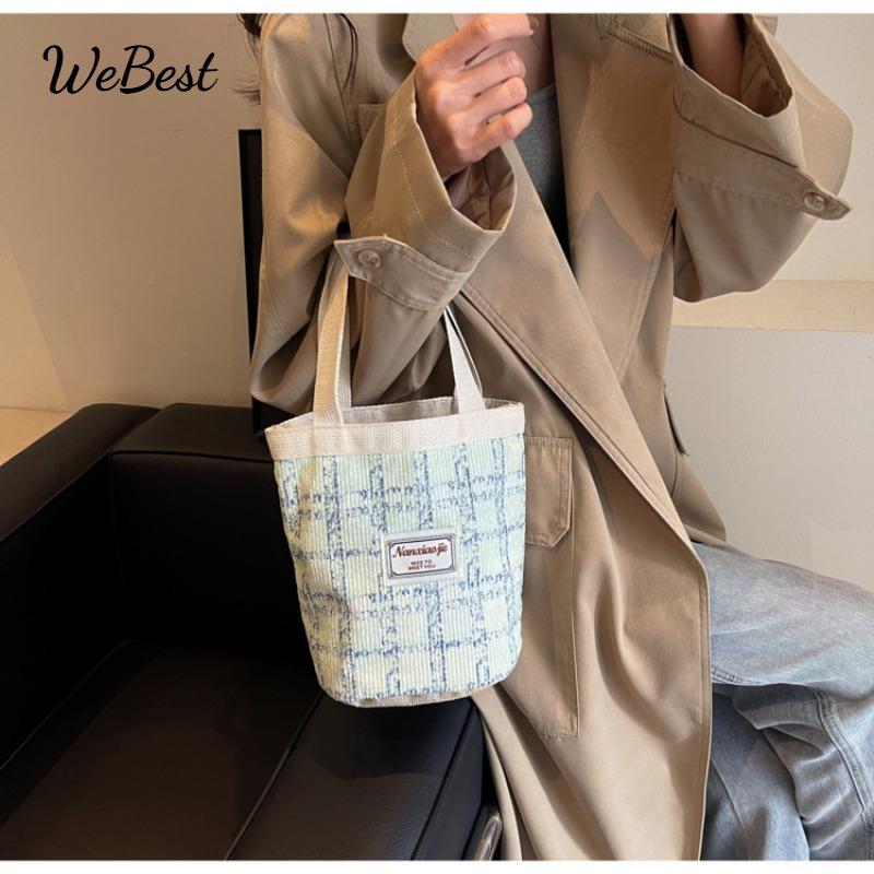 

Trendy Linen Woven Bucket Tote Bag for Women зелений