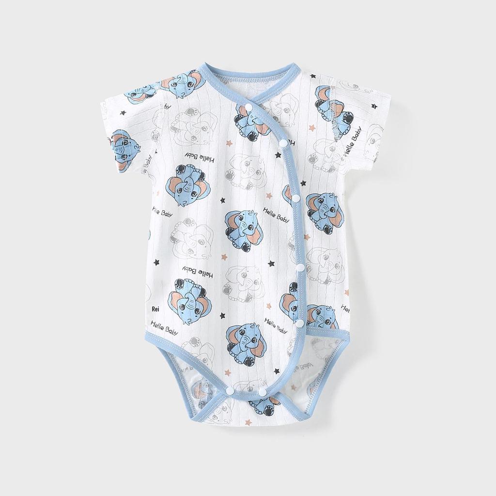 Reiner Baumwoll-Kurzarm-Neugeborenen-Body mit Druckknöpfen im Schritt - Leichter Baby-Strampler für Frühling und Herbst